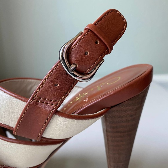 COLE HAAN Brown and White Leather Strappy Slingback Heels, Size 5.5B - Picture 10 of 11